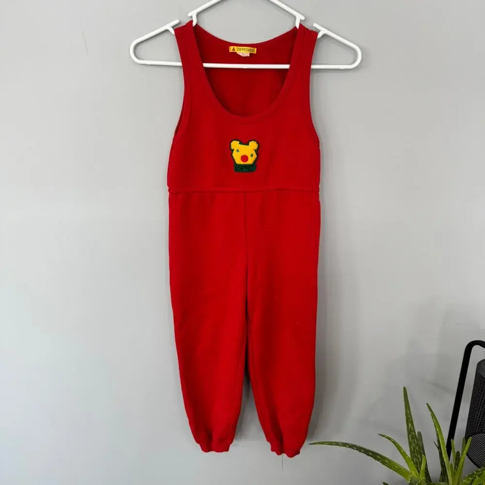 Vintage Espirit Kids Pull On Jumper Red w/ Bear Jumpsuit Approx Child's Size 6